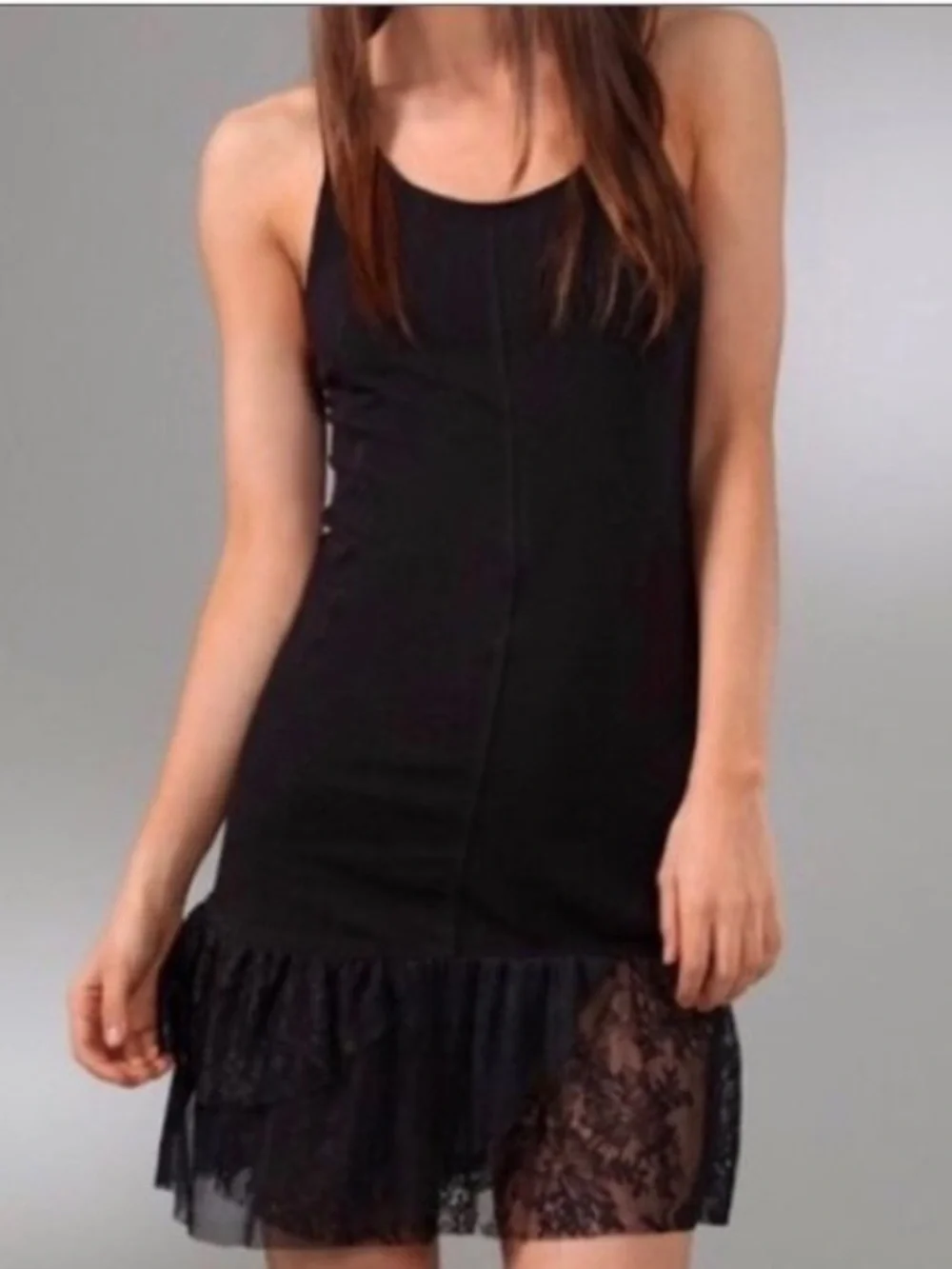 Intimately Free People Lace Tier Racerback Stretch Tank Dress Black Romantic  S